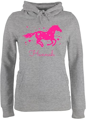 Pullover Damen Hoodie Frauen - Pferd - Pferde Geschenk Mädchen - XS - Grau meliert - Pulli pferden Horse hoddys Personalisieren pferdemotiv Hoodies Name pferdeliebhaber Oberteile pferdefan hodi von Geschenk mit Namen personalisiert by Shirtracer