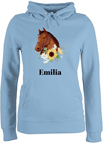 Pullover Damen Hoodie Frauen - Pferd - Pferde Mädchen Geschenk I Pferdekopf - S - Hellblau - Pulli pferden Hoody Personalisieren pferdemotiv Name pferdeliebhaber pferdefan von Geschenk mit Namen personalisiert by Shirtracer