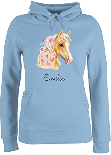 Pullover Damen Hoodie Frauen - Pferd Pferde - Pferdekopf - S - Hellblau - Pulli pferden pferdemotiv Hoody Personalisieren pferdeliebhaber pferdemotiven Name pferdefan mädchen reiten von Geschenk mit Namen personalisiert by Shirtracer