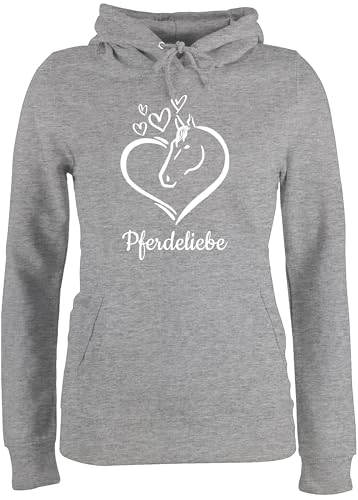 Pullover Damen Hoodie Frauen - Pferd Pferde - Pferdeportrait - mit Wunschtext - XS - Grau meliert - Pulli Name Personalisieren pferden Reiter Oberteil mädchen pferdemotiv pferdeliebe Hoody von Geschenk mit Namen personalisiert by Shirtracer