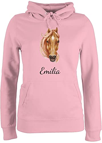 Pullover Damen Hoodie Frauen - Pferd Pferde - Wunschname Pferdekopf - Hellbraun - M - Hellrosa - Pulli pferden Hoody Personalisieren pferdemotiv Name pferdeliebhaber mädchen pferdefan von Geschenk mit Namen personalisiert by Shirtracer
