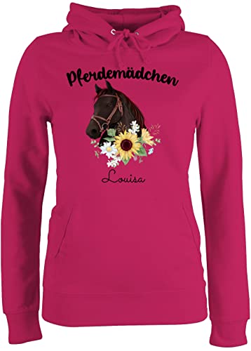 Pullover Damen Hoodie Frauen - Pferd - Pferdekopf mit Name personalisiert I Geschenk Pferdemädchen I Geldgeschenk Pferde Mädchen - XS - Fuchsia - Pulli pferden Blumen Oberteile Personalisieren von Geschenk mit Namen personalisiert by Shirtracer