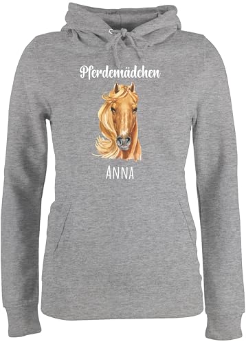 Pullover Damen Hoodie Frauen - Pferd - Geschenk Pferdemädchen mit Name personalisiert I Pferde Mädchen Geschenke Reiten - M - Grau meliert - Pulli pferden und Hoody Personalisieren pferdemotiv von Geschenk mit Namen personalisiert by Shirtracer