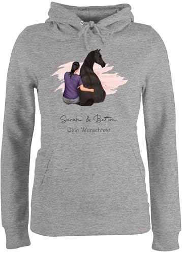 Pullover Damen Hoodie Frauen - Pferde - Frau mit Pferd I Wunschtext I Wunschname Text I Geschenk Reiter - M - Grau meliert - Pulli pferden Pferd- Personalisieren pferdemotiv und Mensch Name von Geschenk mit Namen personalisiert by Shirtracer