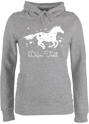 Pullover Damen Hoodie Frauen - Pferde - Pferd Dein Name Wunschtext Text - M - Grau meliert - Pulli pferden voltigier hoddys Personalisieren pferdemotiv voltigieren Hoodies mädchen pferdeliebhaber von Geschenk mit Namen personalisiert by Shirtracer