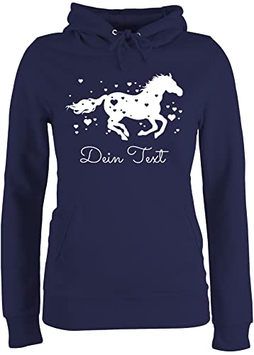 Pullover Damen Hoodie Frauen - Pferde - Pferd Dein Name Wunschtext Text - XS - Navy Blau - Pulli pferden voltigier hoddys Personalisieren pferdemotiv voltigieren Hoodies mädchen pferdeliebhaber von Geschenk mit Namen personalisiert by Shirtracer
