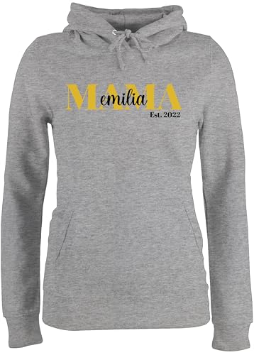 Pullover Damen Hoodie Frauen - Schriftzug Mama Tochter Sohn Datum I Geschenk Mama - L - Grau meliert - personalisierte Geschenke Muttertag Mutti Kapuzenpullover mutterzagsgeschenke mom Pulli von Geschenk mit Namen personalisiert by Shirtracer