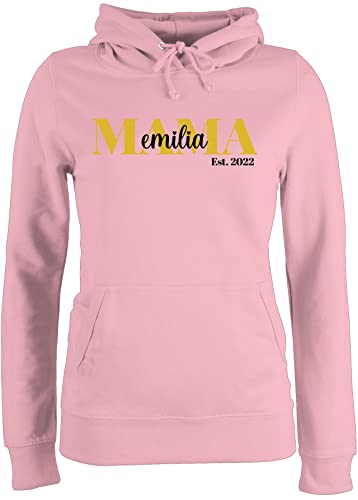 Pullover Damen Hoodie Frauen - Schriftzug Mama Tochter Sohn Datum I Geschenk Mama - XL - Hellrosa - personalisierte Geschenke Muttertag Mutti Kapuzenpullover mutterzagsgeschenke mom Pulli von Geschenk mit Namen personalisiert by Shirtracer