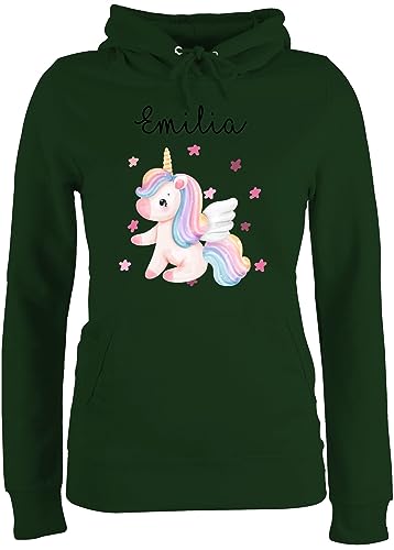 Pullover Damen Hoodie Frauen - Süßes Einhorn Sweet Unicorn - L - Dunkelgrün - personalisierte Pulli Name von Geschenk mit Namen personalisiert by Shirtracer