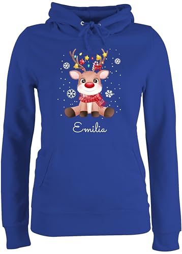 Pullover Damen Hoodie Frauen - Süßes Rentier mit Name Wunschtext I Geschenk Rentier Weihnachten I Rudolph Reindeer Rudolf - M - Royalblau - Weihnachts weinachts Xmas Hoody Familie Weinachten elch von Geschenk mit Namen personalisiert by Shirtracer