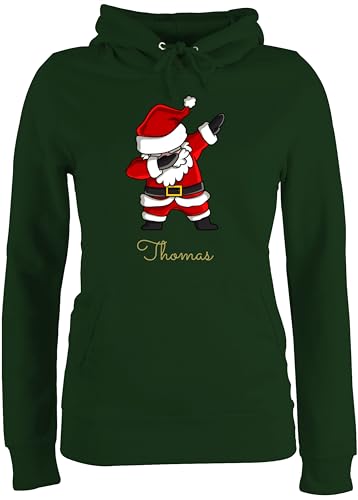 Pullover Damen Hoodie Frauen - Weihnachten - Dab Dabbing Weihnachtsmann mit Name I Weihnachtsmotiv - XL - Dunkelgrün - Weihnachts weinachts Pulli Familie Weinachten weihnachtliches Christmas von Geschenk mit Namen personalisiert by Shirtracer