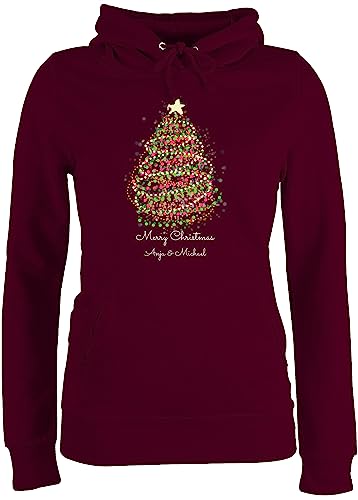 Pullover Damen Hoodie Frauen - Weihnachten Geschenke - Merry Christmas Weihnachtsbaum mit Name - XS - Burgundrot - Kapuzen Pulli Weihnachts Tannenbaum Hoody weihnacht pullis weihnachtliche von Geschenk mit Namen personalisiert by Shirtracer