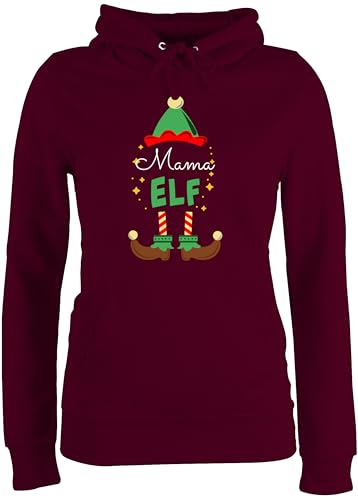Pullover Damen Hoodie Frauen - Weihnachten - Mama Elf mit Wunschtext Text Mutti - M - Burgundrot - Weihnachts weinachts elfe Familie Weinachten weihnachtliches Christmas weihnacht personalisierte von Geschenk mit Namen personalisiert by Shirtracer