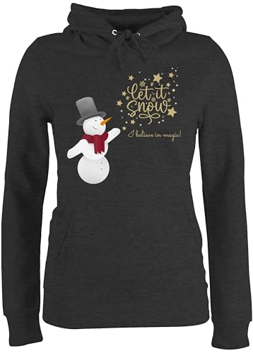 Pullover Damen Hoodie Frauen - Weihnachten - Schneemann mit Wunschtext Text - Let it Snow - XL - Anthrazit meliert - Weihnachts weinachts Pulli Familie Weinachten weihnachtliches Christmas weihnacht von Geschenk mit Namen personalisiert by Shirtracer