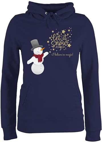 Pullover Damen Hoodie Frauen - Weihnachten - Schneemann mit Wunschtext Text - Let it Snow - XL - Navy Blau - Weihnachts weinachts Pulli Familie Weinachten weihnachtliches Christmas weihnacht von Geschenk mit Namen personalisiert by Shirtracer
