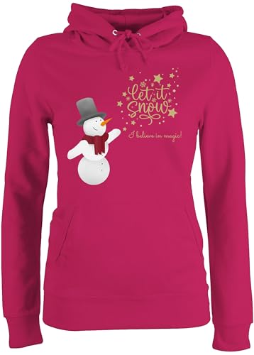 Pullover Damen Hoodie Frauen - Weihnachten - Schneemann mit Wunschtext Text - Let it Snow - XXL - Fuchsia - Weihnachts weinachts Pulli Familie Weinachten weihnachtliches Christmas weihnacht von Geschenk mit Namen personalisiert by Shirtracer