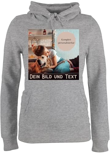 Pullover Damen Hoodie Frauen - eigenem - Foto Bild Geschenk I Dein Bild und Text - XXL - Grau meliert - selber gestalten personalisierte muttertagsgeschenke selbst drucken Photo Pulli eigenes von Geschenk mit Namen personalisiert by Shirtracer