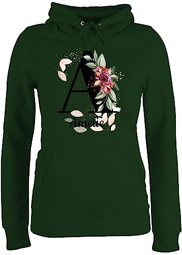 Pullover Damen Hoodie Frauen - für Anfangsbuchstabe - Buchstabe anpassbar mit Name I Geschenk Initialen - M - Dunkelgrün - Blumen dem Buchstaben personalisierte a Pulli zum Bedrucken von Geschenk mit Namen personalisiert by Shirtracer