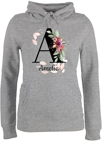 Pullover Damen Hoodie Frauen - für Anfangsbuchstabe - Buchstabe anpassbar mit Name I Geschenk Initialen - S - Grau meliert - Blumen dem Buchstaben personalisierte a Pulli zum Bedrucken von Geschenk mit Namen personalisiert by Shirtracer