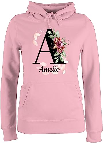 Pullover Damen Hoodie Frauen - für Anfangsbuchstabe - Buchstabe anpassbar mit Name I Geschenk Initialen - XL - Hellrosa - Blumen dem Buchstaben personalisierte a Pulli zum Bedrucken von Geschenk mit Namen personalisiert by Shirtracer