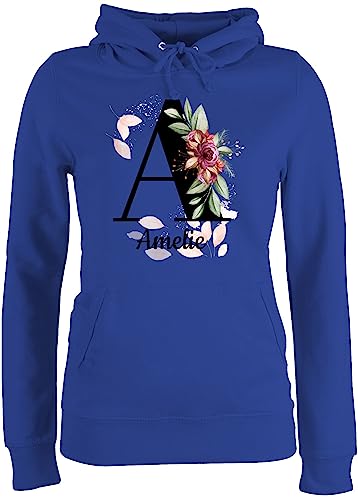 Pullover Damen Hoodie Frauen - für Anfangsbuchstabe - Buchstabe anpassbar mit Name I Geschenk Initialen - XS - Royalblau - Blumen dem Buchstaben personalisierte a Pulli zum Bedrucken von Geschenk mit Namen personalisiert by Shirtracer