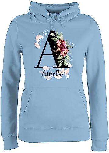 Pullover Damen Hoodie Frauen - für Anfangsbuchstabe - Buchstabe anpassbar mit Name I Geschenk Initialen - XXL - Hellblau - Blumen dem Buchstaben personalisierte a Pulli zum Bedrucken von Geschenk mit Namen personalisiert by Shirtracer