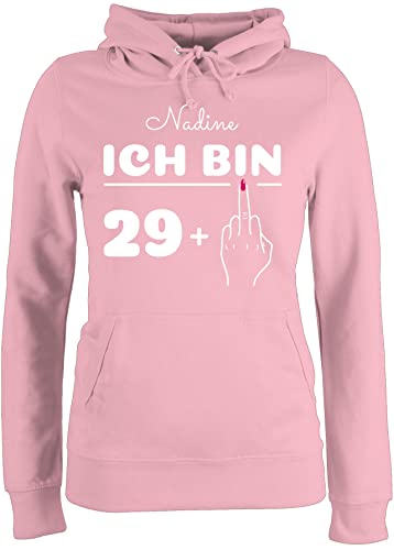 Pullover Damen Hoodie Frauen - 30. Geburtstag - Ich Bin neunundzwanzig mit Mittelfinger zum Dreißigsten - weiß - S - Hellrosa - Geschenke für 30 30.Geburtstag dreißig lustige Geb Name Jahre von Geschenk mit Namen personalisiert by Shirtracer