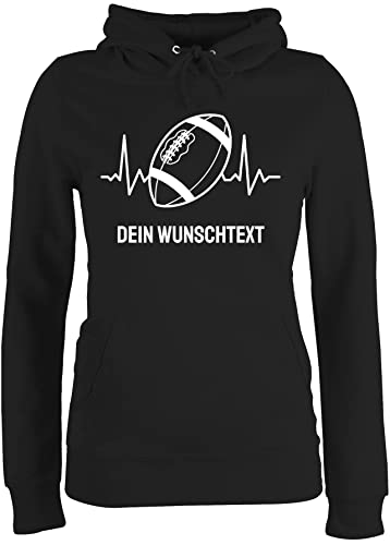 Pullover Damen Hoodie Frauen - Geschenke - Football Geschenk personalisiert mit Namen und Herzschlag American Football Männer Superbowl - L - Schwarz - Hoody von Geschenk mit Namen personalisiert by Shirtracer