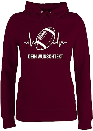 Pullover Damen Hoodie Frauen - Geschenke - Football Geschenk personalisiert mit Namen und Herzschlag American Football Männer Superbowl - M - Burgundrot - Hoody von Geschenk mit Namen personalisiert by Shirtracer