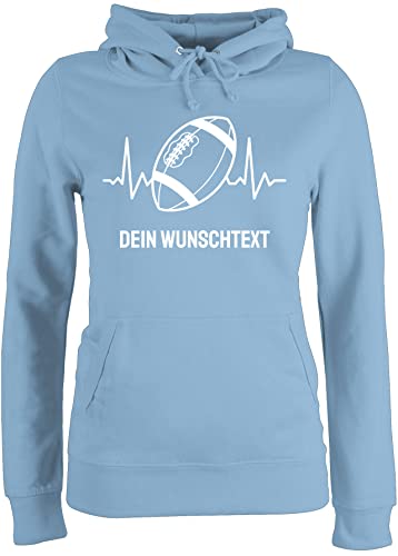 Pullover Damen Hoodie Frauen - Geschenke - Football Geschenk personalisiert mit Namen und Herzschlag American Football Männer Superbowl - XS - Hellblau - Hoody von Geschenk mit Namen personalisiert by Shirtracer