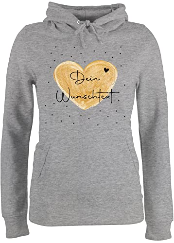 Pullover Damen Hoodie Frauen - Aufdruck selbst gestalten - Dein Wunschtext - L - Grau meliert - with Text eigenem Name gestaltete freitext Schrift Bedrucken Lassen eigene Drauf Personalisieren von Geschenk mit Namen personalisiert by Shirtracer