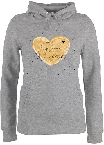 Pullover Damen Hoodie Frauen - Aufdruck selbst gestalten - Dein Wunschtext I Geschenk personalisiert Weihnachten I Vatertag I Muttertag I Geburtstag - XL - Grau meliert - Pulli Paare Schriftzug von Geschenk mit Namen personalisiert by Shirtracer