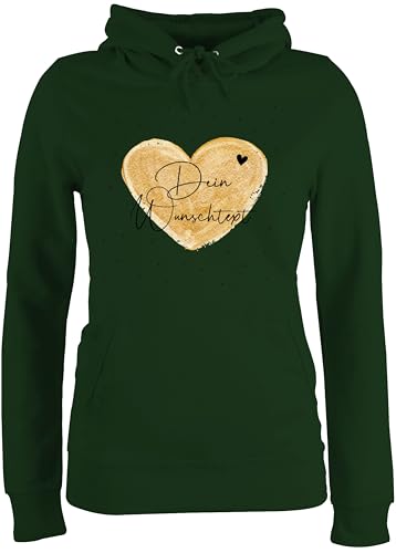 Pullover Damen Hoodie Frauen - Aufdruck selbst gestalten - Dein Wunschtext I Geschenk personalisiert Weihnachten I Vatertag I Muttertag I Geburtstag - XS - Dunkelgrün - Pulli Paare Schriftzug von Geschenk mit Namen personalisiert by Shirtracer