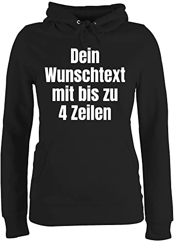 Pullover Damen Hoodie Frauen - Aufdruck selbst gestalten - Wunschtext I Eigener Text I Custom Text - L - Schwarz - Mama Schriftzug personalisierte Datum Pulli Sport selber Machen 4 zeilen designen von Geschenk mit Namen personalisiert by Shirtracer