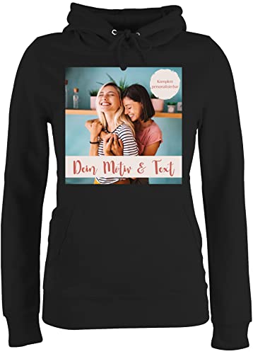 Pullover Damen Hoodie Frauen - eigenem - Foto Bild - L - Schwarz - und schrift text bedrucken lassen aufdruck name individuellem selbst gestalten druck selbstgestalten für geburtstag eigenen von Geschenk mit Namen personalisiert by Shirtracer