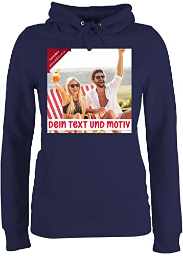 Pullover Damen Hoodie Frauen - Bild - Eigenem Foto Geschenk - M - Navy Blau - selbst Druck Bedrucken und Text Motiv eingravieren persönlich beschriften bildern Lassen erstellen selber anpassen von Geschenk mit Namen personalisiert by Shirtracer