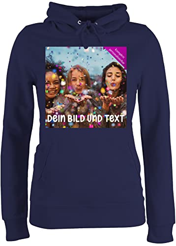 Pullover Damen Hoodie Frauen - Foto eigenem Bild - Fotogeschenk - M - Navy Blau - selbst Druck Bedrucken und Text selber persönlichem individueller Aufdruck Motiv eingravieren Bedruckt persönlich von Geschenk mit Namen personalisiert by Shirtracer