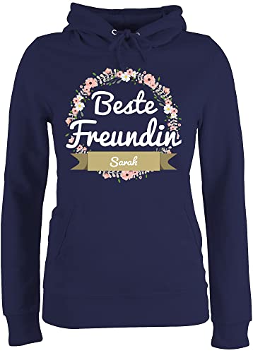 Pullover Damen Hoodie Frauen - Beste Freundin - mit Name in Boho Blumenkranz - M - Navy Blau - personalisierte Geschenke für Freundinnen Pulli personalisiertes Gute Seine Partner lustig von Geschenk mit Namen personalisiert by Shirtracer