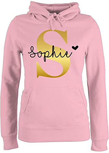 Pullover Damen Hoodie Frauen - für Anfangsbuchstabe Initialen - Namens Geschenk - M - Hellrosa - Buchstabe individuell Initialien Personalised Gifts anfangsbuchstaben selber gestalten von Geschenk mit Namen personalisiert by Shirtracer