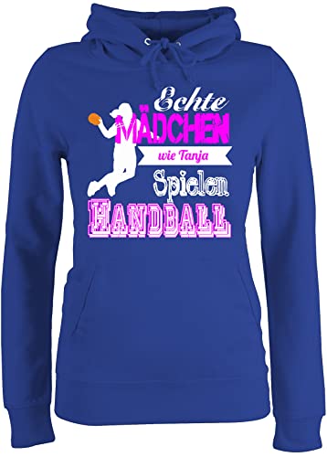 Pullover Damen Hoodie Frauen - Geschenke Zubehör - Echte Mädchen Spielen Handball - mit Name - S - Royalblau - Handballer echt Hoodies Pulli Kapuzenpulli Hoody von Geschenk mit Namen personalisiert by Shirtracer