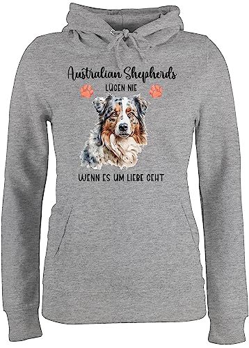 Pullover Damen Hoodie Frauen - Hunde - Australian Shepherd - Geschenk Hundebesitzern - L - Grau meliert - Hund selbst Design Hundebesitzer Hunden Name personalisiertes eigenem hundemotiv Frau und von Geschenk mit Namen personalisiert by Shirtracer