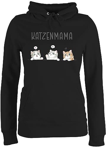 Pullover Damen Hoodie Frauen - Katze Katzen - Katzenmama Katzenbesitzerin Katzenliebhaberin Katzenmutter - XS - Schwarz - cat personalisierte katzenmotiv für eine Geschenke Cats Pulli Name von Geschenk mit Namen personalisiert by Shirtracer