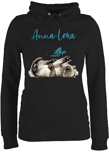 Pullover Damen Hoodie Frauen - Katzen - Süße verspielte Katze Cat - M - Schwarz - namens Druck und katzenmotiv Name katzenliebhaberin katzenbesitzerin Cats personalisierte Geschenke für eine von Geschenk mit Namen personalisiert by Shirtracer