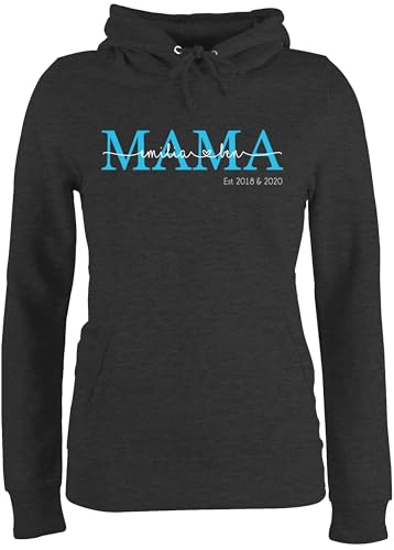 Pullover Damen Hoodie Frauen - Mama Kindernamen Geschenk Geburtstag - M - Anthrazit meliert - muttertagsgeschenk personalisierte Geschenke Muttertag Mutti Mami Hoody muttertagsgeschenke Pulli von Geschenk mit Namen personalisiert by Shirtracer