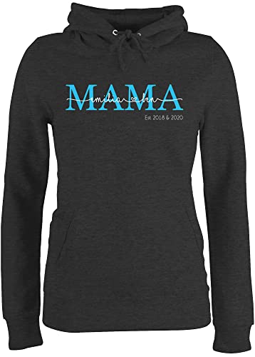 Pullover Damen Hoodie Frauen - Muttertag - Mama Kindernamen Geschenk Geburtstag - XXL - Anthrazit meliert - personalisierte für Plovers mom Mami Pulli personalisiertes Geschenke zum Langarm schöne von Geschenk mit Namen personalisiert by Shirtracer