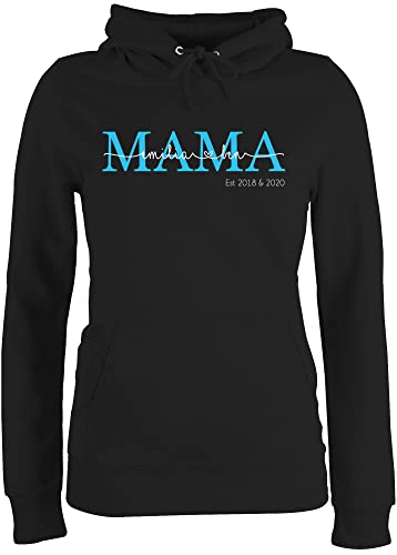 Pullover Damen Hoodie Frauen - Muttertag - Mama Kindernamen Geschenk Geburtstag - XL - Schwarz - für frischgebackene Pulli Mutter Geschenke personalisierter Tage mom zum muttertagsgeschenk Tag von Geschenk mit Namen personalisiert by Shirtracer