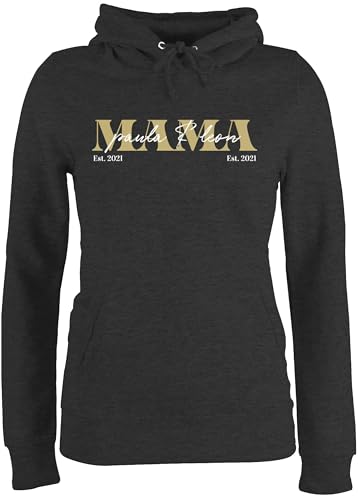 Pullover Damen Hoodie Frauen - Mama Geschenk mit Namen Kinder Datum Geburtsjahr Muttertagsgeschenk Mutti seit - L - Anthrazit meliert - personalisierte Geschenke Muttertag mutterzagsgeschenke mom von Geschenk mit Namen personalisiert by Shirtracer