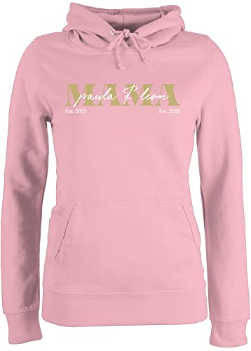 Pullover Damen Hoodie Frauen - Mama Geschenk mit Namen Kinder Datum Geburtsjahr Muttertagsgeschenk Mutti seit - M - Hellrosa - personalisierte Geschenke Muttertag mutterzagsgeschenke mom Pulli von Geschenk mit Namen personalisiert by Shirtracer