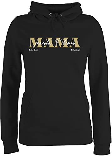 Pullover Damen Hoodie Frauen - Muttertag - Mama Geschenk mit Namen Kinder Datum Geburtsjahr Muttertagsgeschenk Mutti seit - M - Schwarz - Mutter Geschenke für mütter personalisierte wunschtext von Geschenk mit Namen personalisiert by Shirtracer