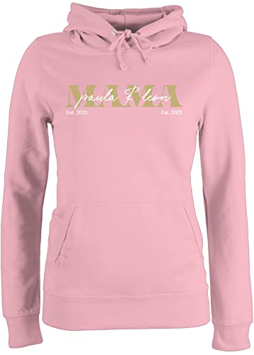 Pullover Damen Hoodie Frauen - Muttertag - Mama Geschenk mit Namen Kinder Datum Geburtsjahr Muttertagsgeschenk Mutti seit - XL - Hellrosa - Custom Geschenke zum Mutter Tage mamatags Personalisieren von Geschenk mit Namen personalisiert by Shirtracer